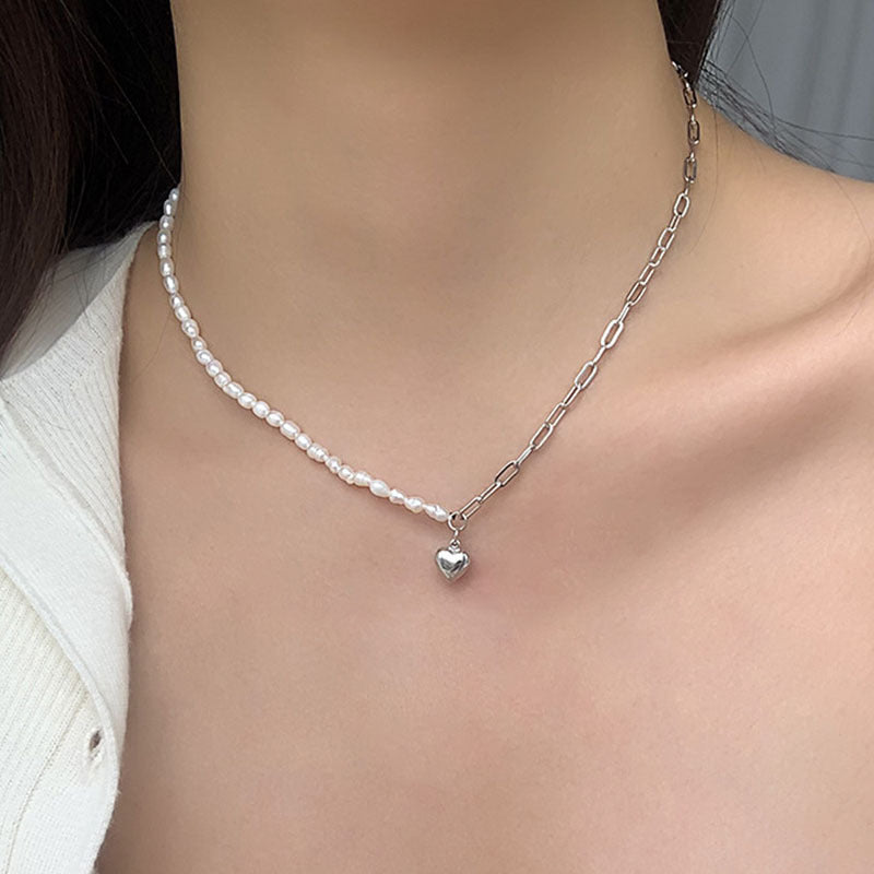 Imitation Pearl Asymmetric Stitching Clavicle Chain Necklaces