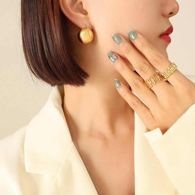 Women's Flash Plain Design Elegant Geometric Clip Titanium Steel Gold Plated Rings