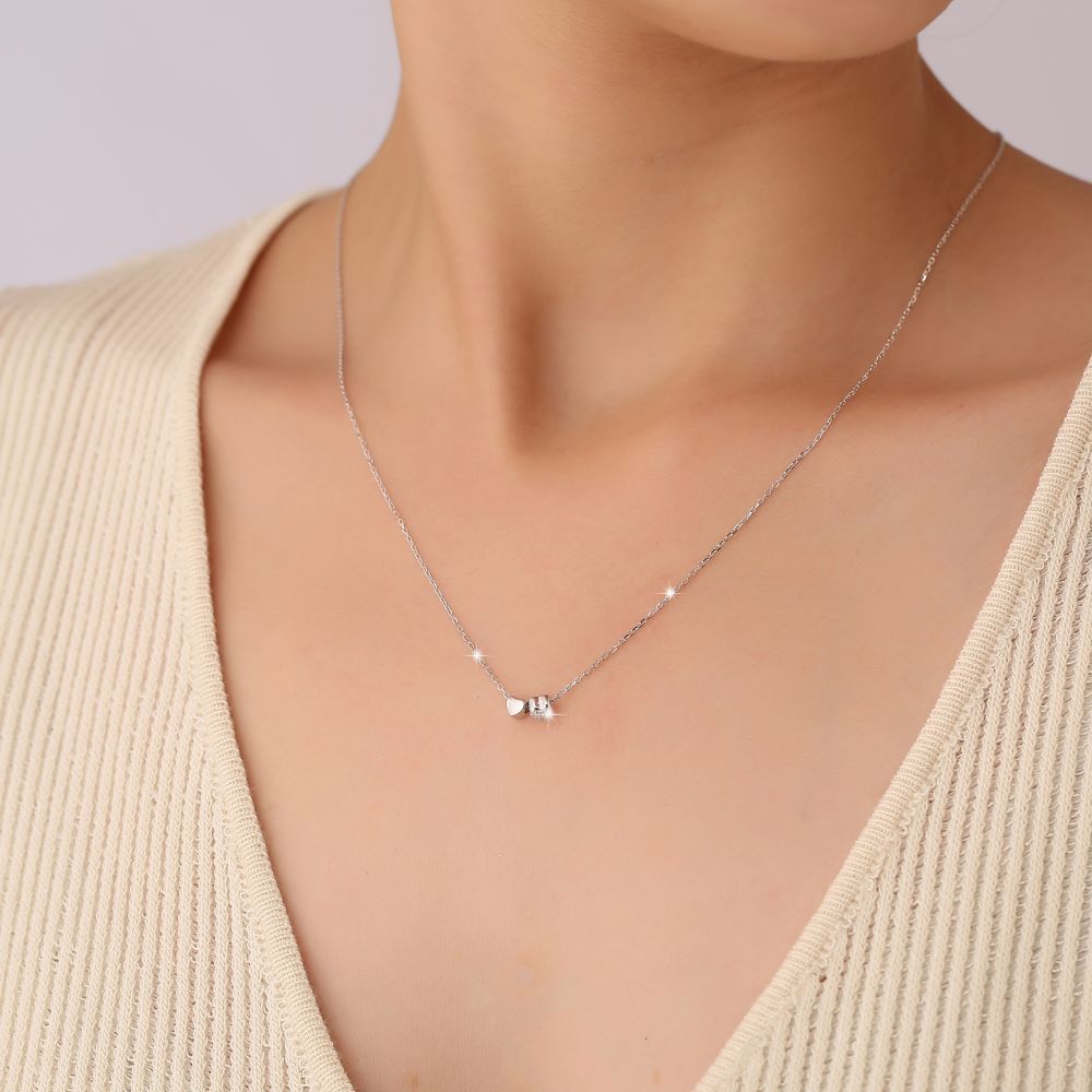 Sier Fashion Double Heart Simple Mini Jeweled Necklaces