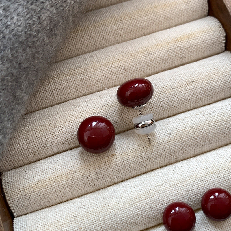 Women's Needle Wine Red Cherry Bean-shaped Light Earrings