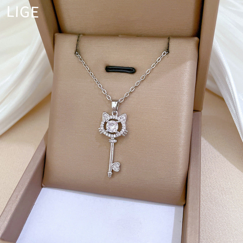 Women's Cat Key Zircon Light Luxury Temperament Gorgeous Full Diamond Necklaces