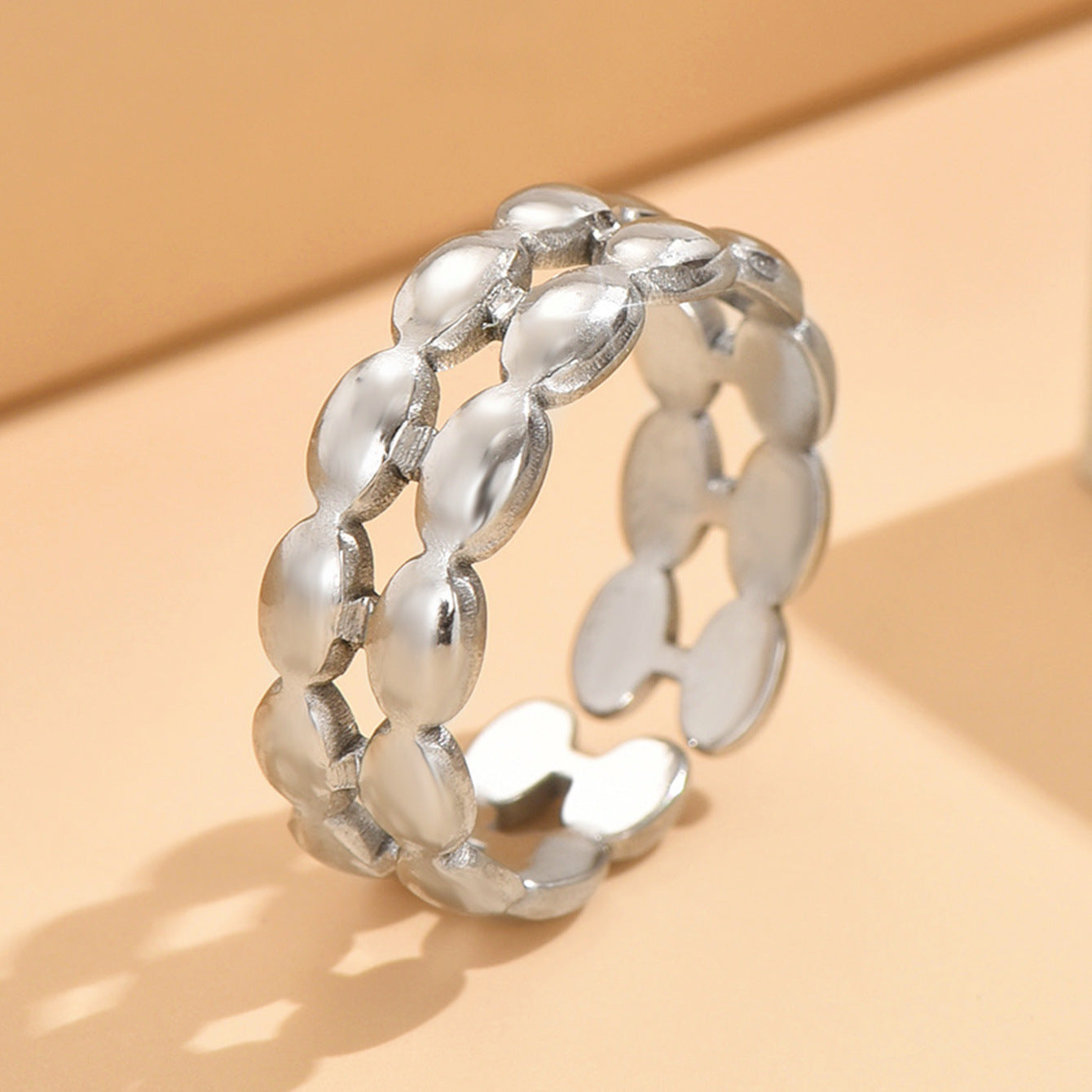 French Retro Double Row Oval Adjustable Rings