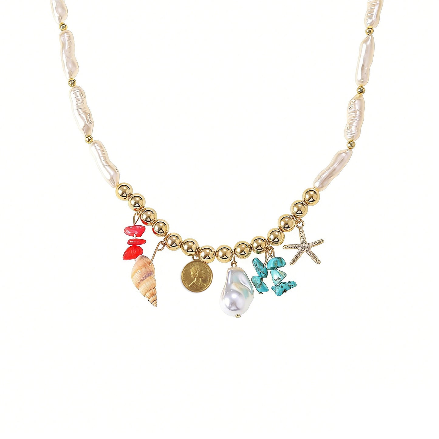 Women's Bohemian Shell Beach Pearl Turquoise Clavicle Chain Necklaces