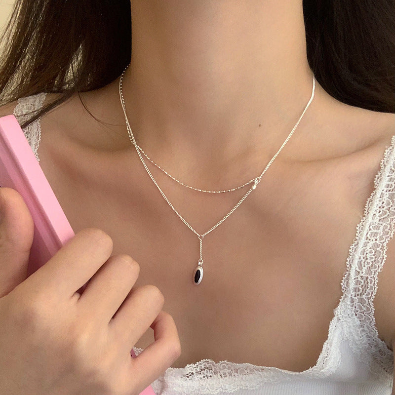 Oval Black Agate Chain Female Dong Necklaces