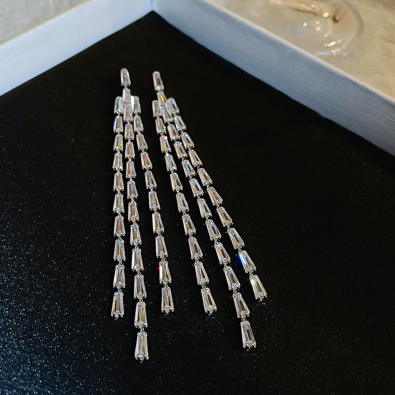 Women's Sier Light Luxury Long Tassel Exaggerated Earrings