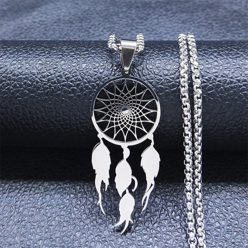 Style Stainless Steel Ornament Tassel Feather Necklaces