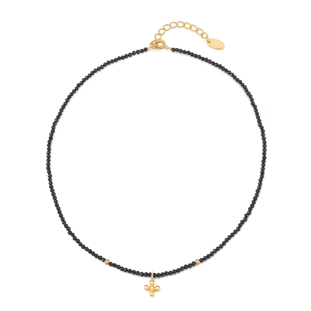 Fashionable Carved Black Pointed Crystal Cross Necklaces