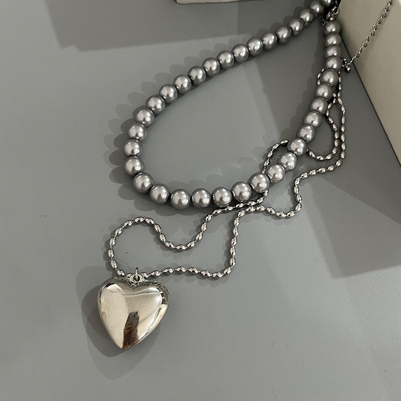 Women's Hollow Love Gray Boutique Pearl Sweater Necklaces