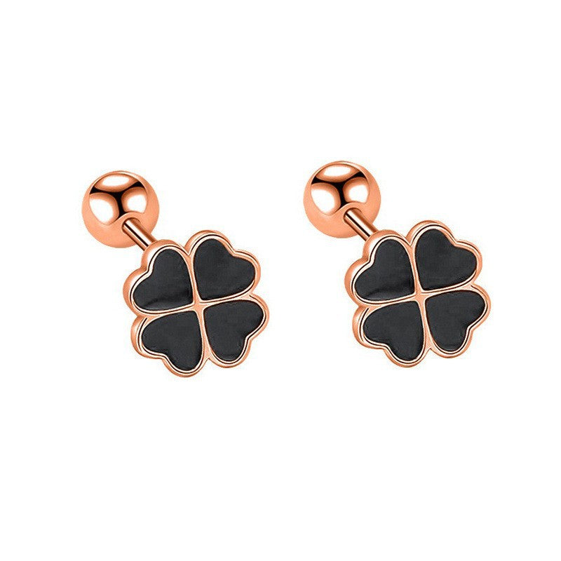 Epoxy Black Clover Screw Ear Hot Style Stud Earrings