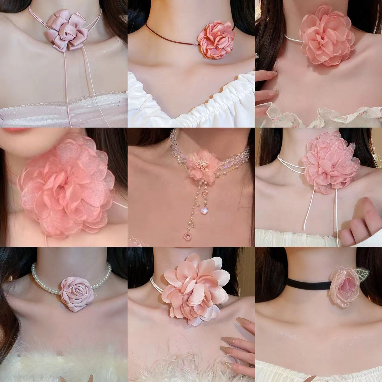Net Yarn Flowers Ribbon Heart Fashion Necklaces