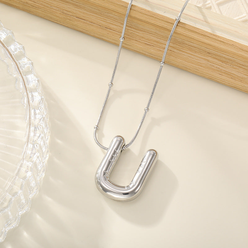 Women's Trendy Bubble Letter Colorfast Titanium Steel Design Pendants