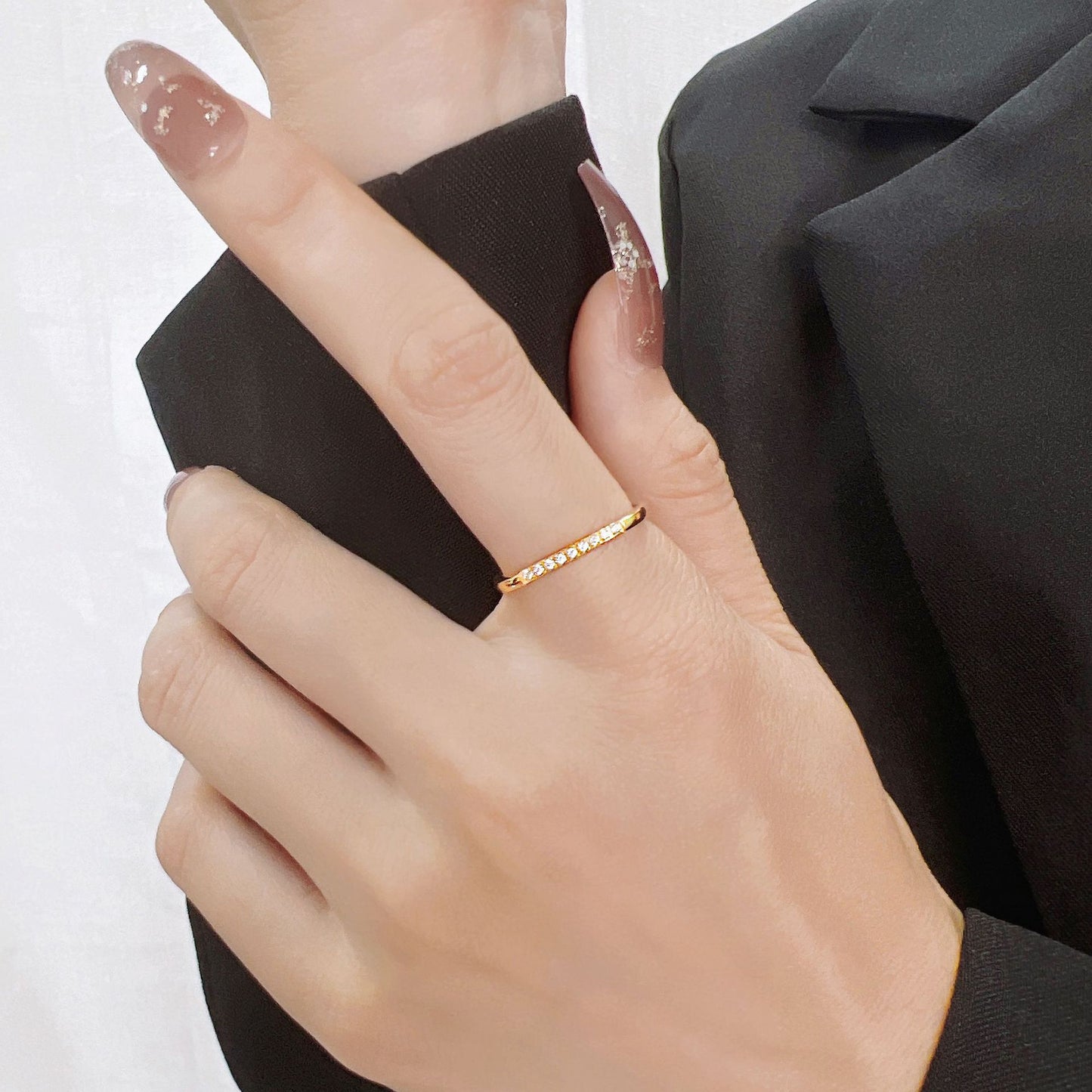 Women's Design Gold-plated Small Square Full Diamond Female Rings