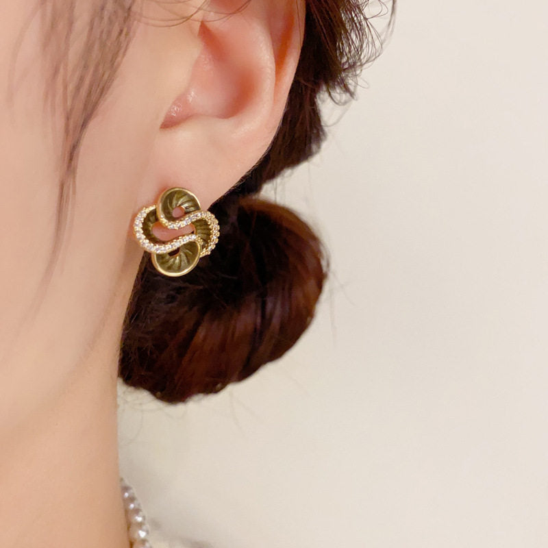 Fresh Zircon Camellia High Sense Fashion Exquisite Versatile Sier Needle Stud Earrings