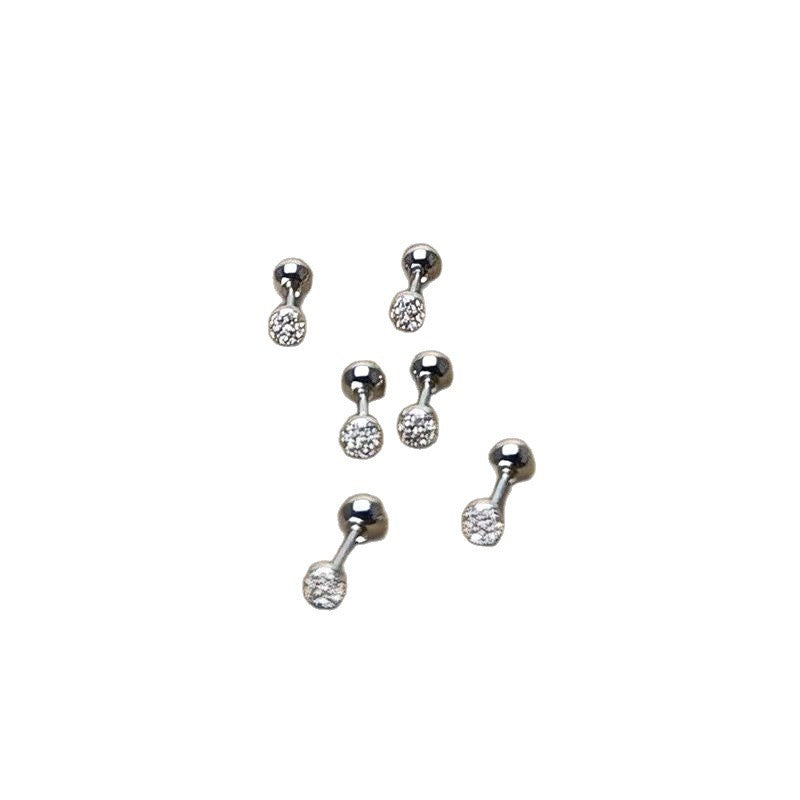 Flash Round Ear Bone Screw Tightening Buckle Design Stud Earrings