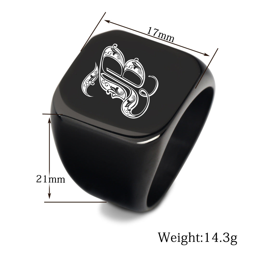 Men's Initial Letter Titanium Steel Retro Punk Rings
