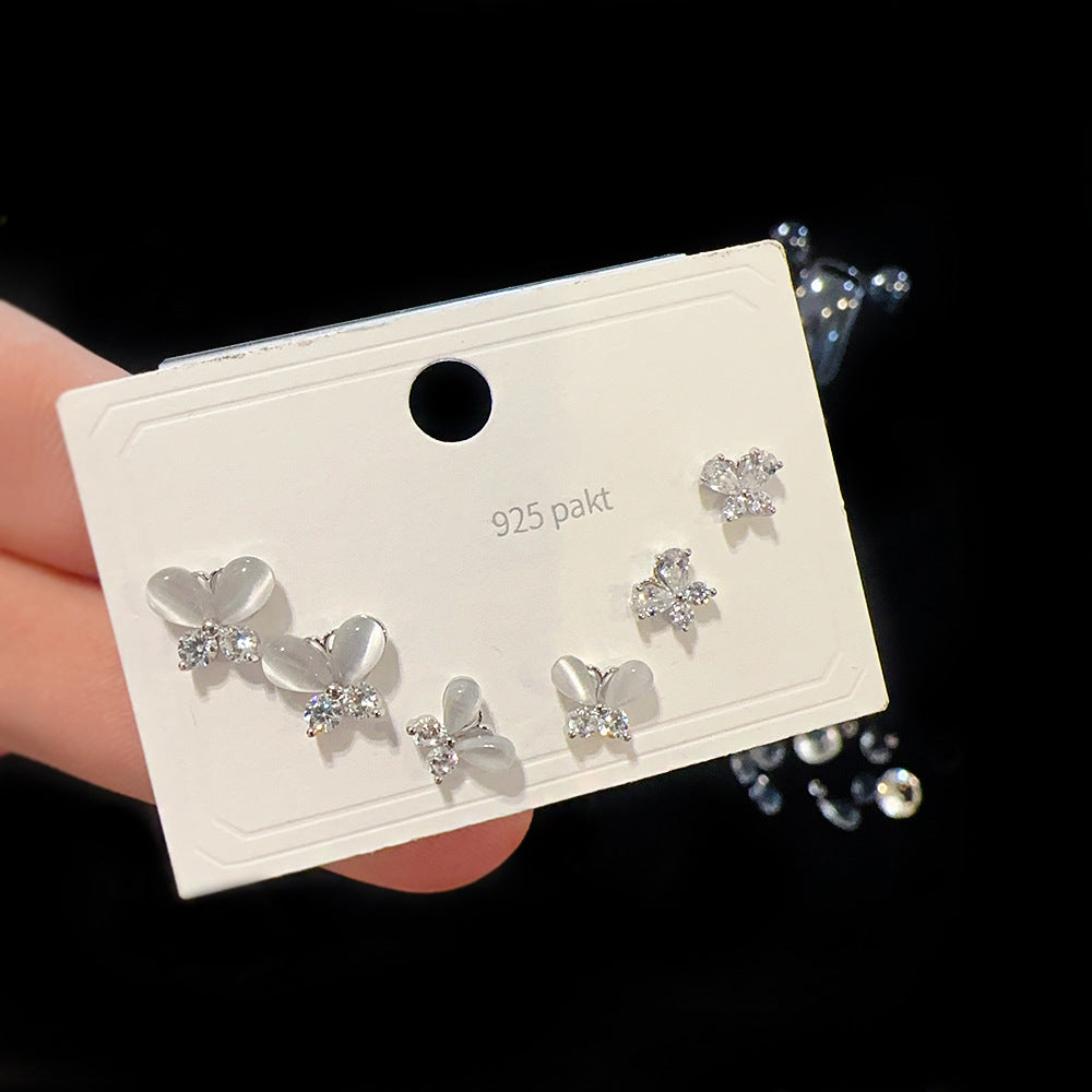 One Card Three Pairs Sier Needle Earrings