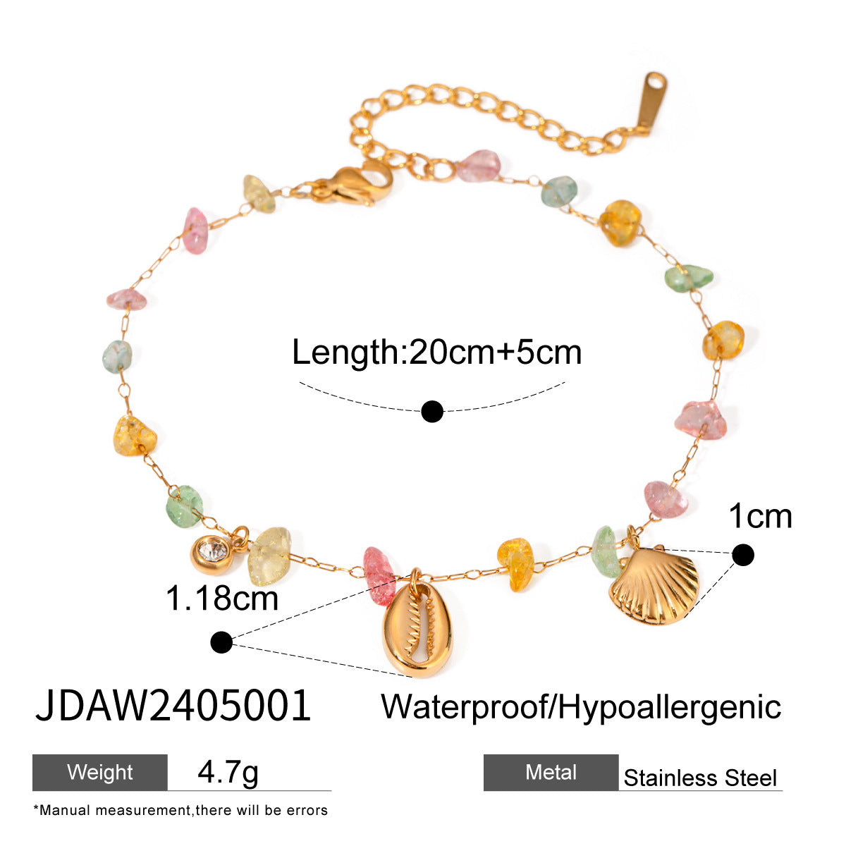 Gold Stainless Steel Rhinestone Color Gravel Necklaces