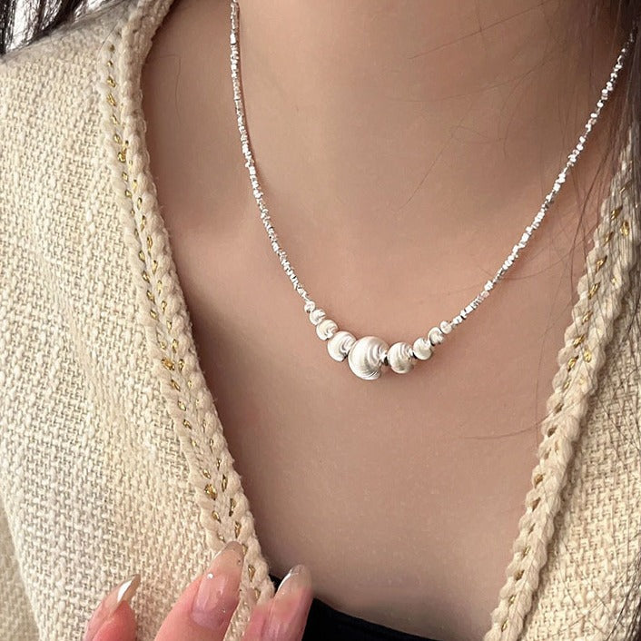 Sterling Light Luxury Minority Brushed Ball Necklaces