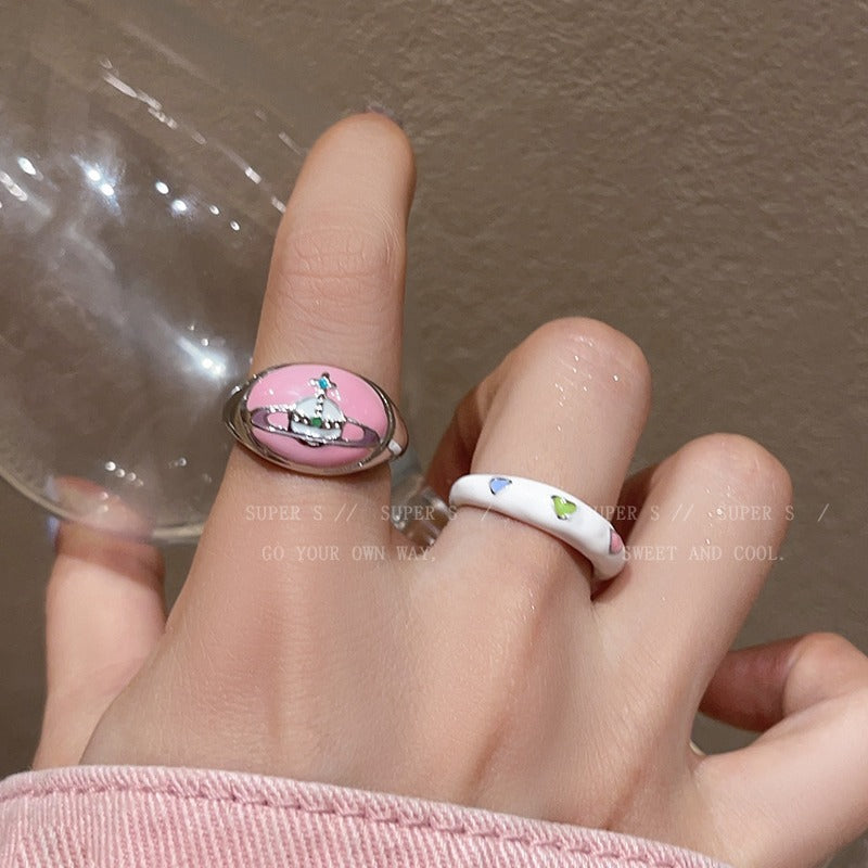 Pink Cute Strawberry Saturn Stylish Opening Rings