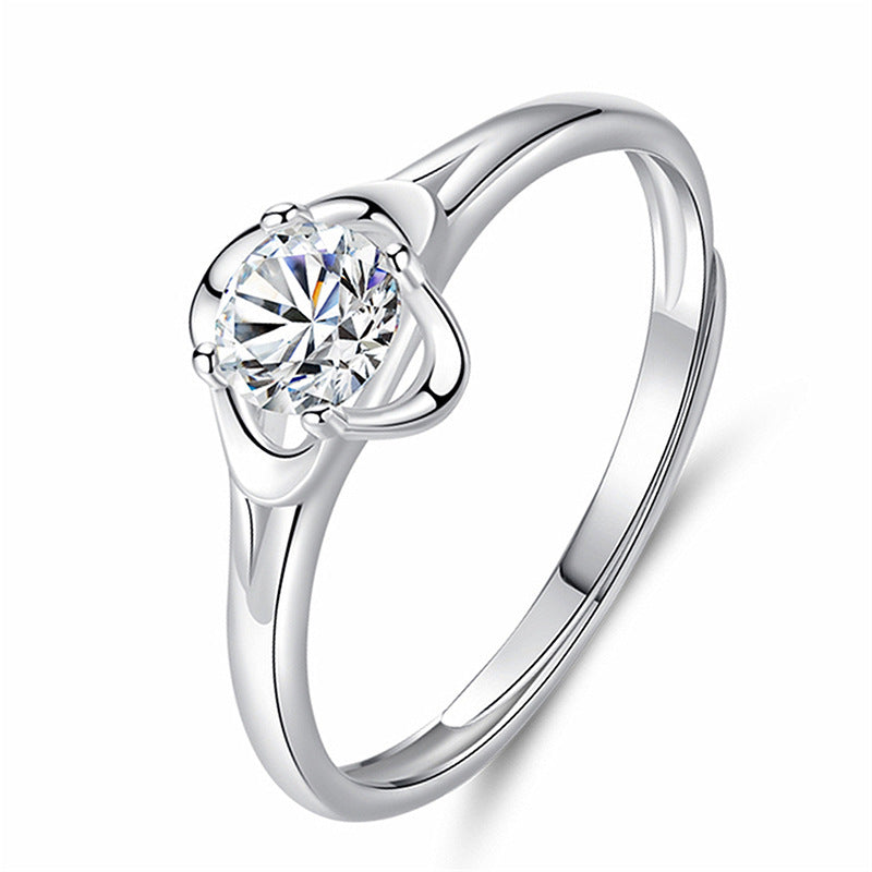 Female Sterling Sier Zircon Simulation Diamond Open Ring