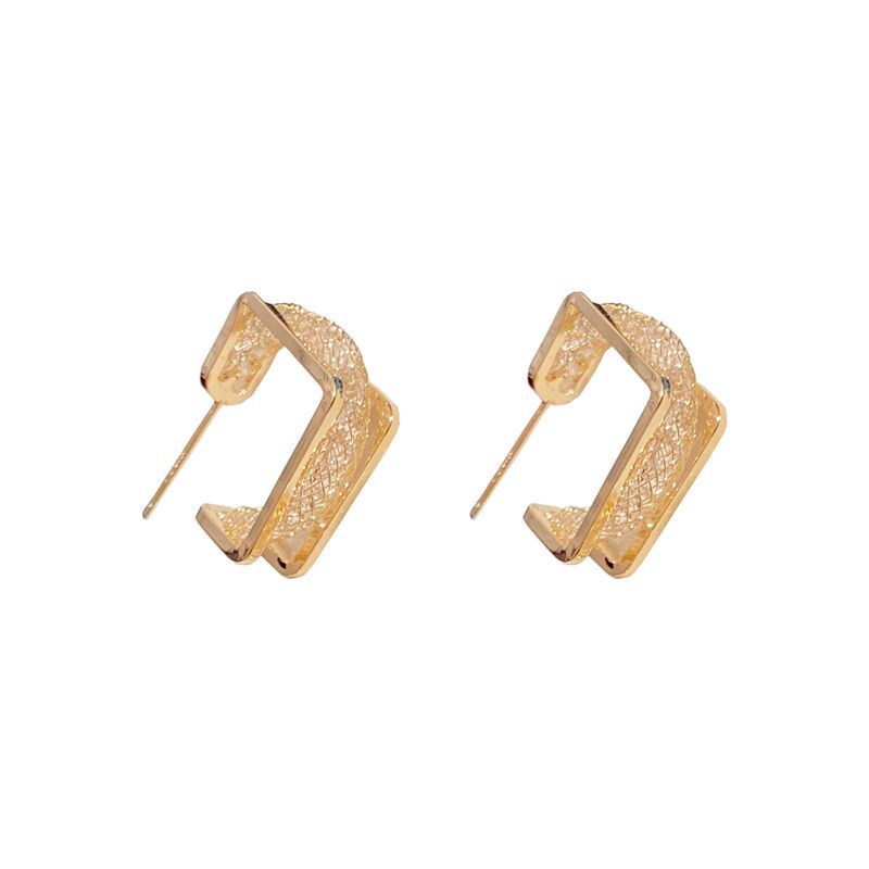 Mesh Design Fashion Hollow Gold Silk Woven Elegant Earrings