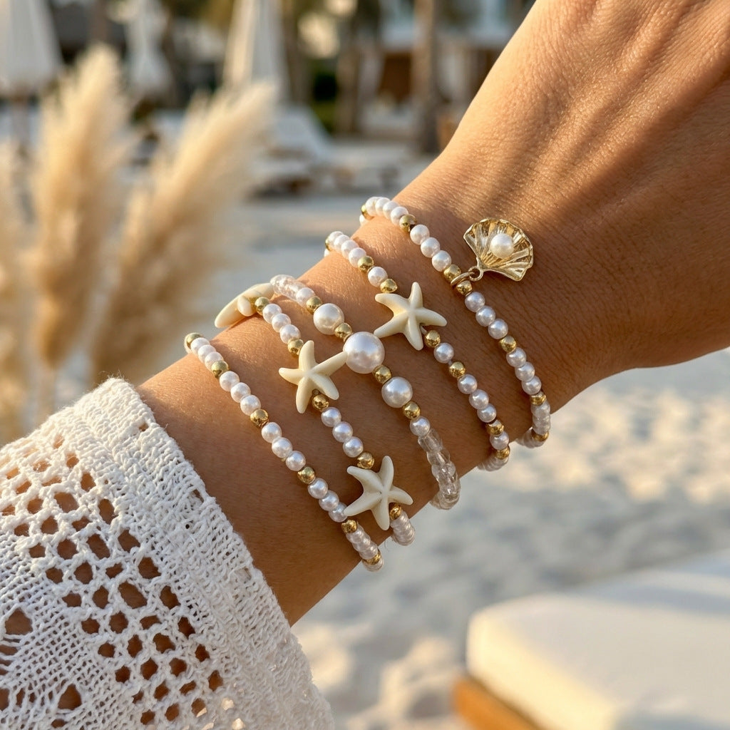 Summer Beach Style Starfish Shell Pearl Bracelet