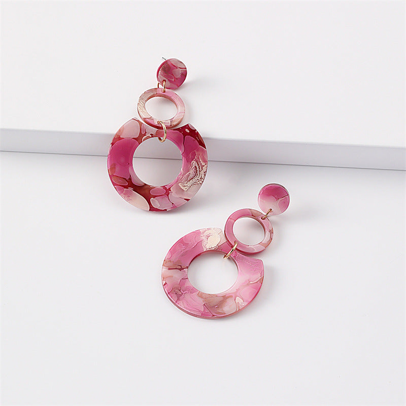 Women's Round Stitching Cellulose Acetate Sheet Texture Earrings