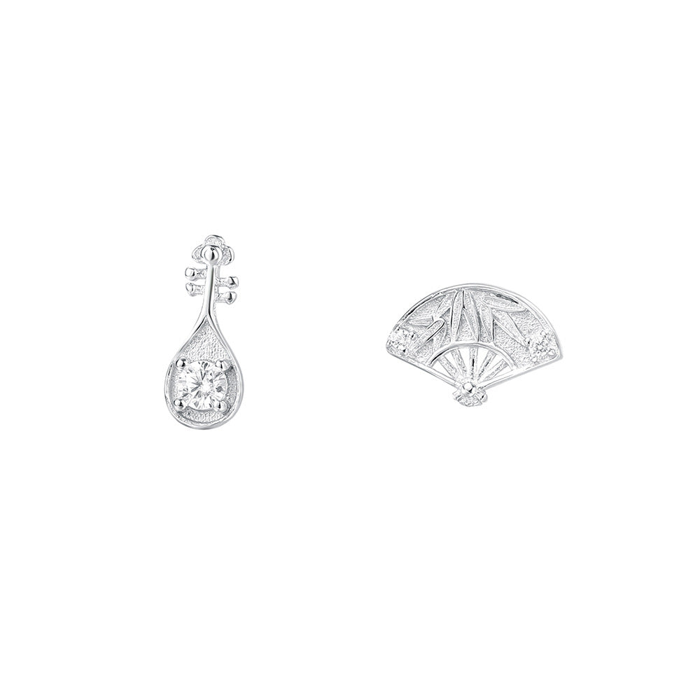 Women's Sier Pipa Fan Chinese Style Fashion Elegant Ethnic Earrings