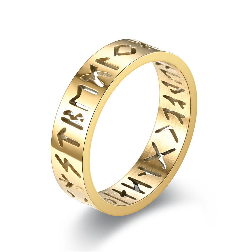 Men's Steel Hollow Ornament Rune Nordic Viking Rings