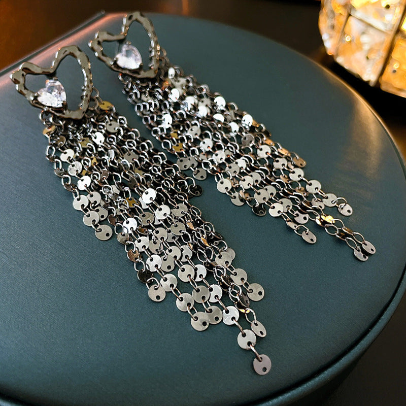 Women's Leaves Sequins Tassel Exaggerated High Sense Affordable Luxury Earrings