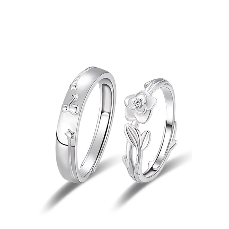 Women's & Men's Rose Couple Romantic Flower Korean Style Rings