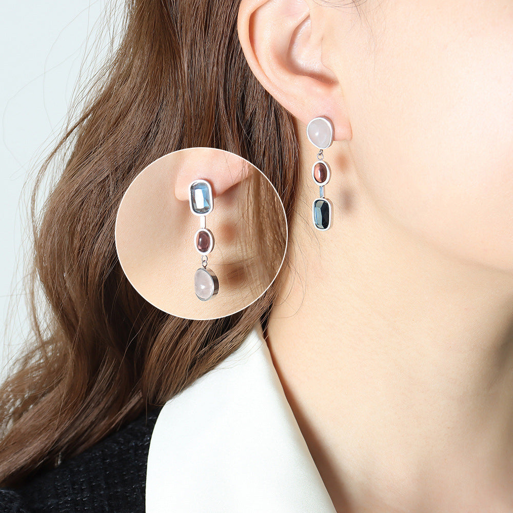 Unique Personality Inlaid Crystal Glass Stone Color Earrings