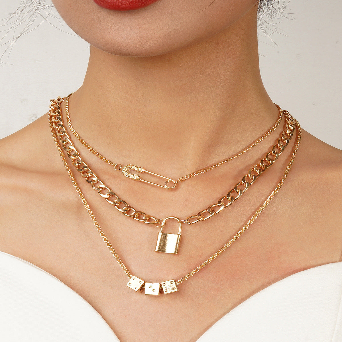 Fashion Simple Exaggerated Chunky Chain Key Lock Necklaces