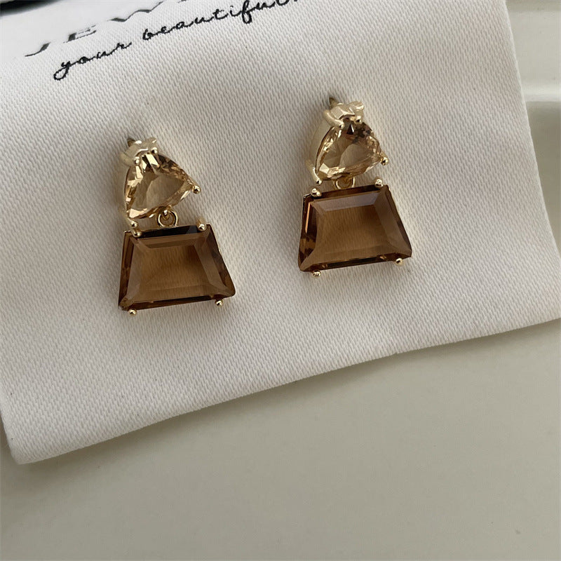 Women's Brown Crystal Simple Graceful Retro Minority Earrings