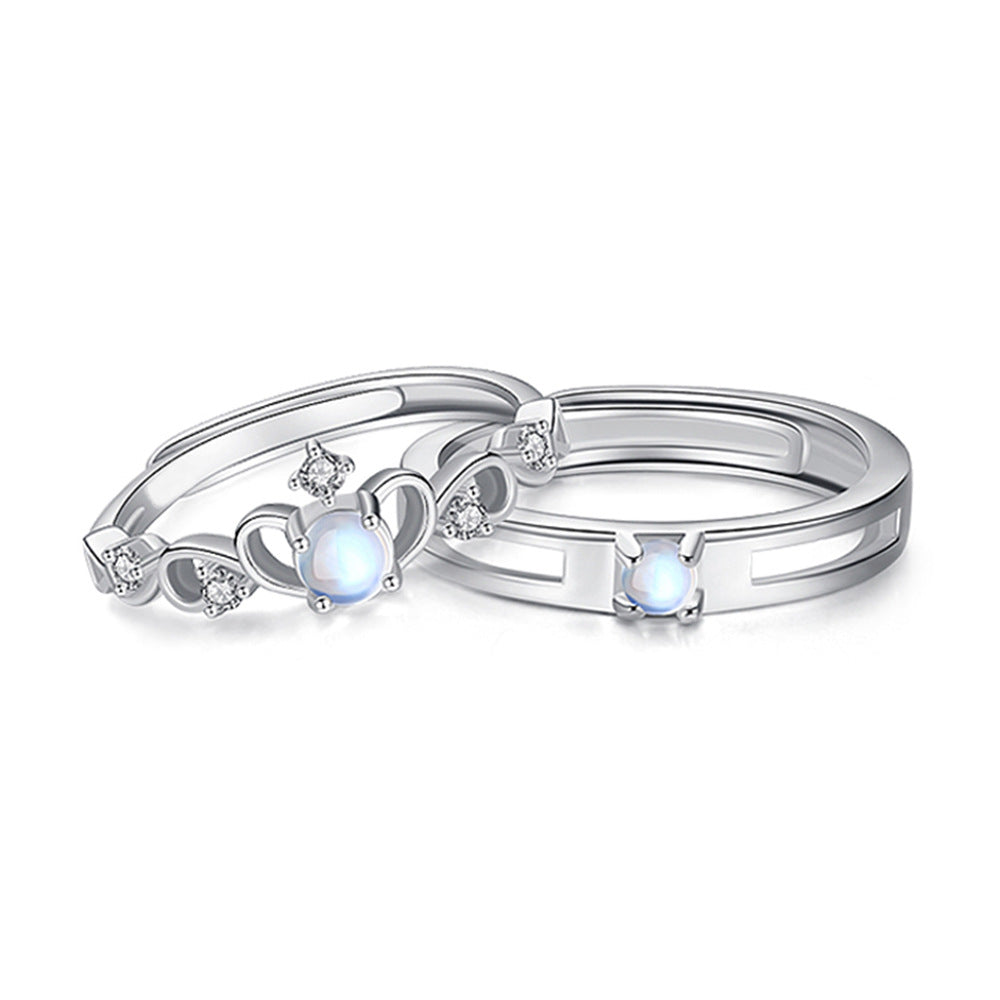 Women's & Men's Personality Open Moonlight Lovers Couple Moonstone Ring