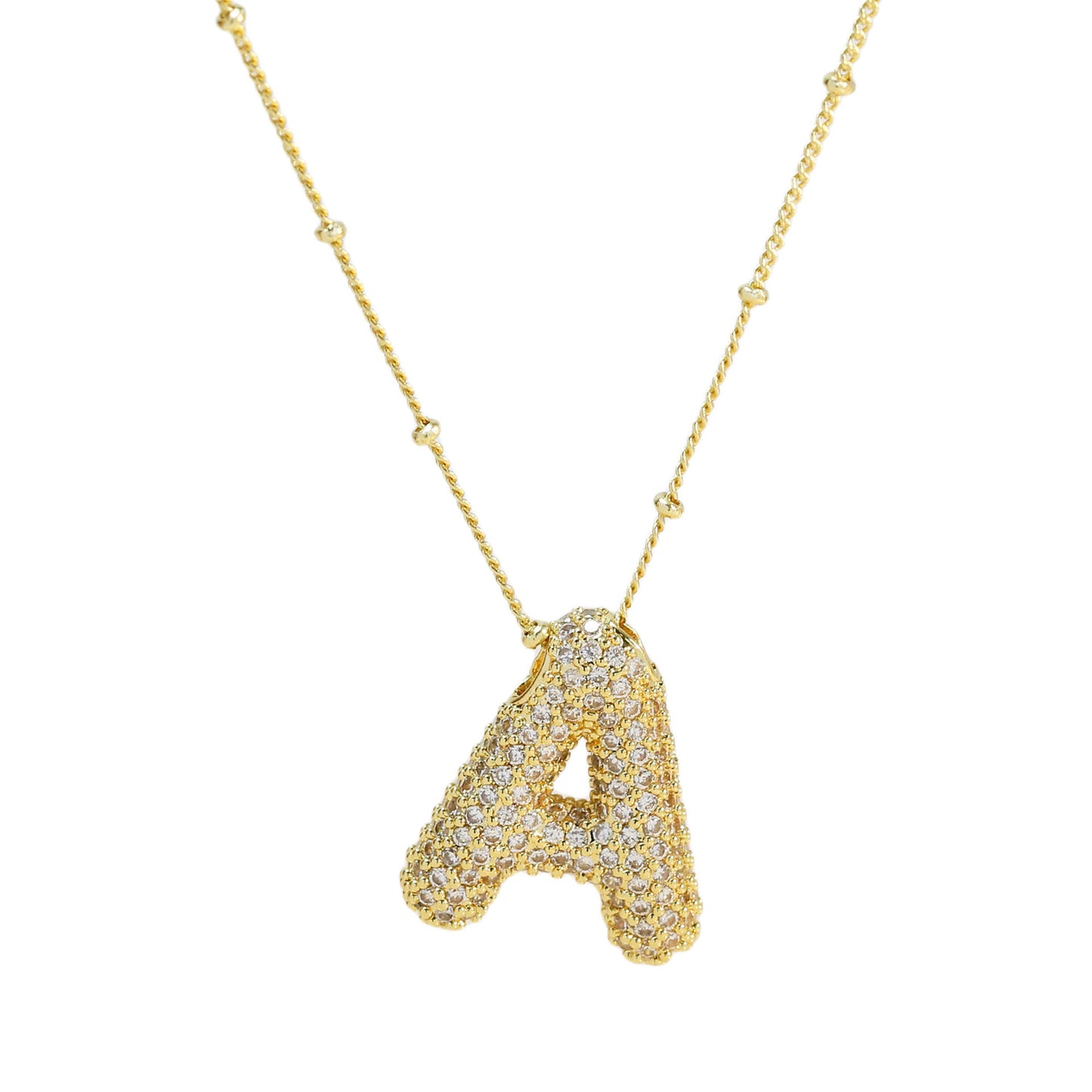 Women's Brass Zircon Bubble Balloon Letter Chubby Necklaces