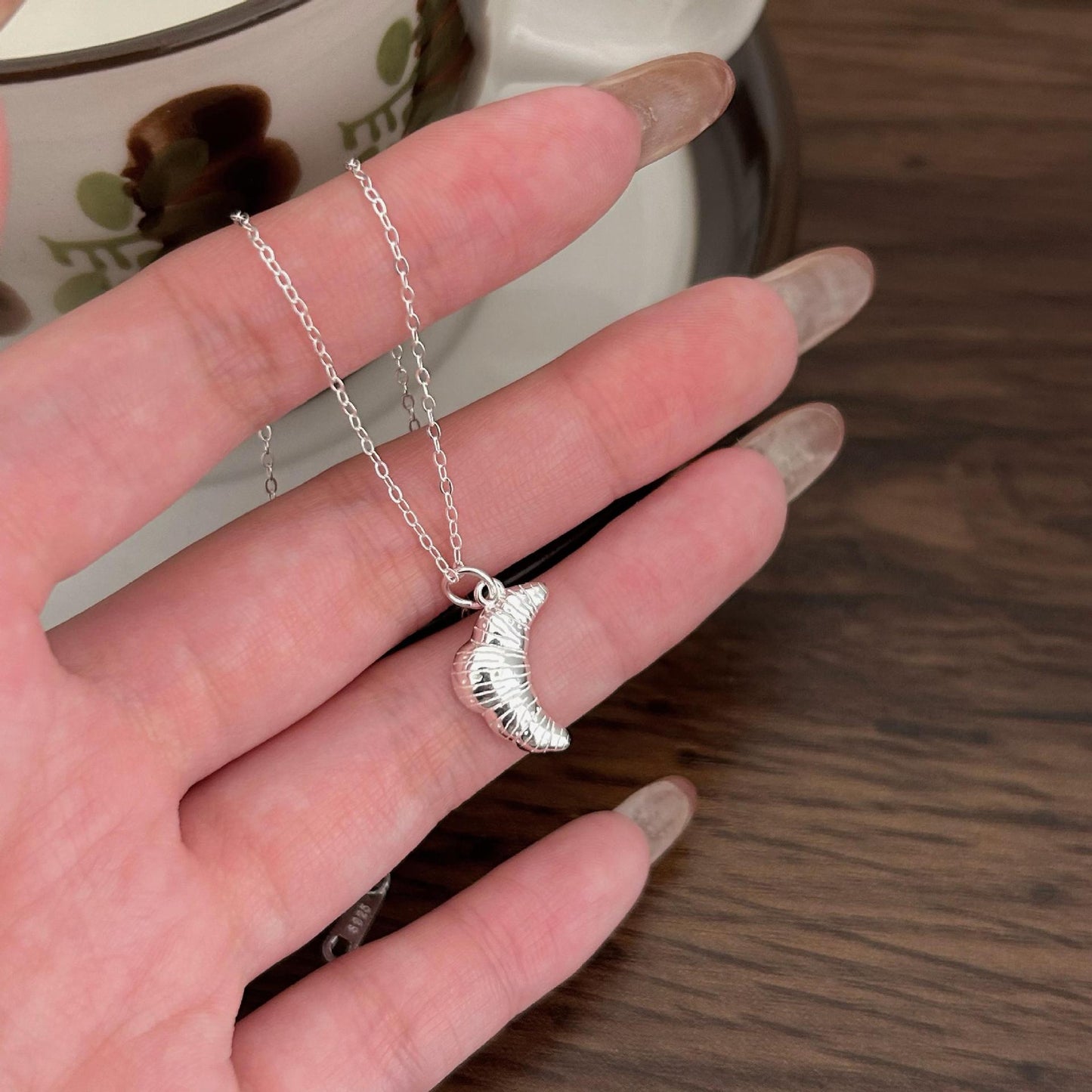 Fan Korean Style Sterling Sier Croissant Necklaces