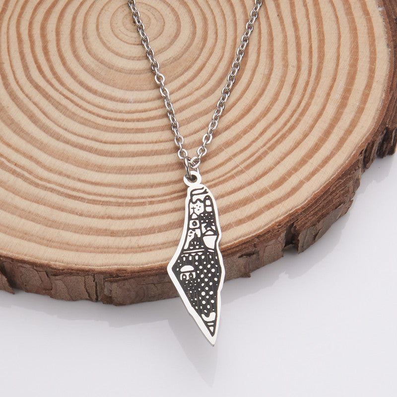 Oil Dripping Vintage Palestine Map Stainless Steel Necklaces