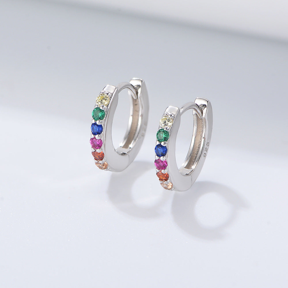 Women's Sier Round Color Zircon For Special Interest Earrings
