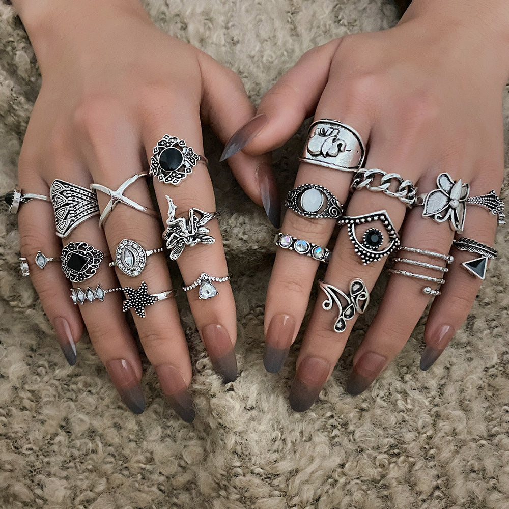 Metal Antique Sier Butterfly Elephant Flower Rings