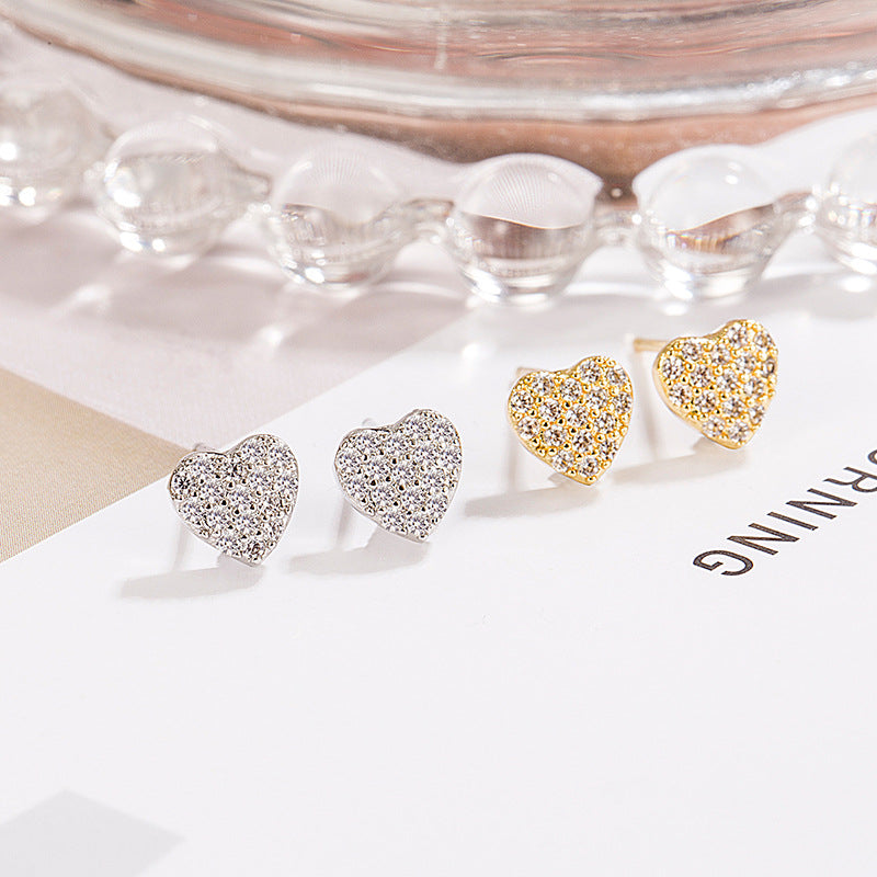 Women's Style Rhinestone Love Heart Elegant Small Fresh Earrings