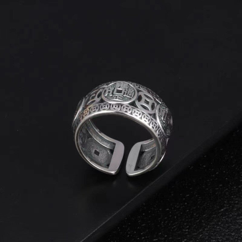 Women's & Men's Copper Coin Plated Emperor Open Argent Pur Hundred Word Index Rings