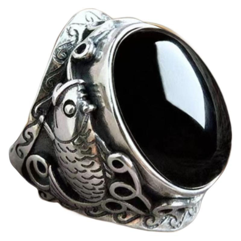 Men's Vintage Koi Domineering Thai Sier Niche Pisces Ruby Rings