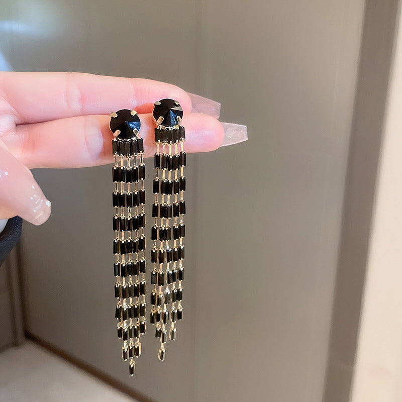 Women's Sier Light Luxury Long Tassel Exaggerated Earrings