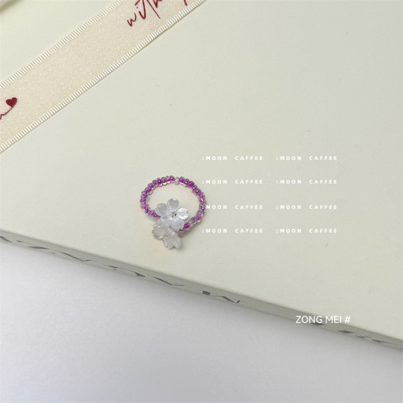 Beaded Flower Woven Micro Glass Bead Acrylic Rings