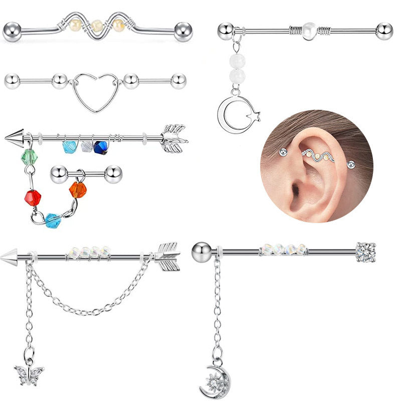 Human Body Piercing Moon Heart Wave Butterfly Ear Bone Earrings
