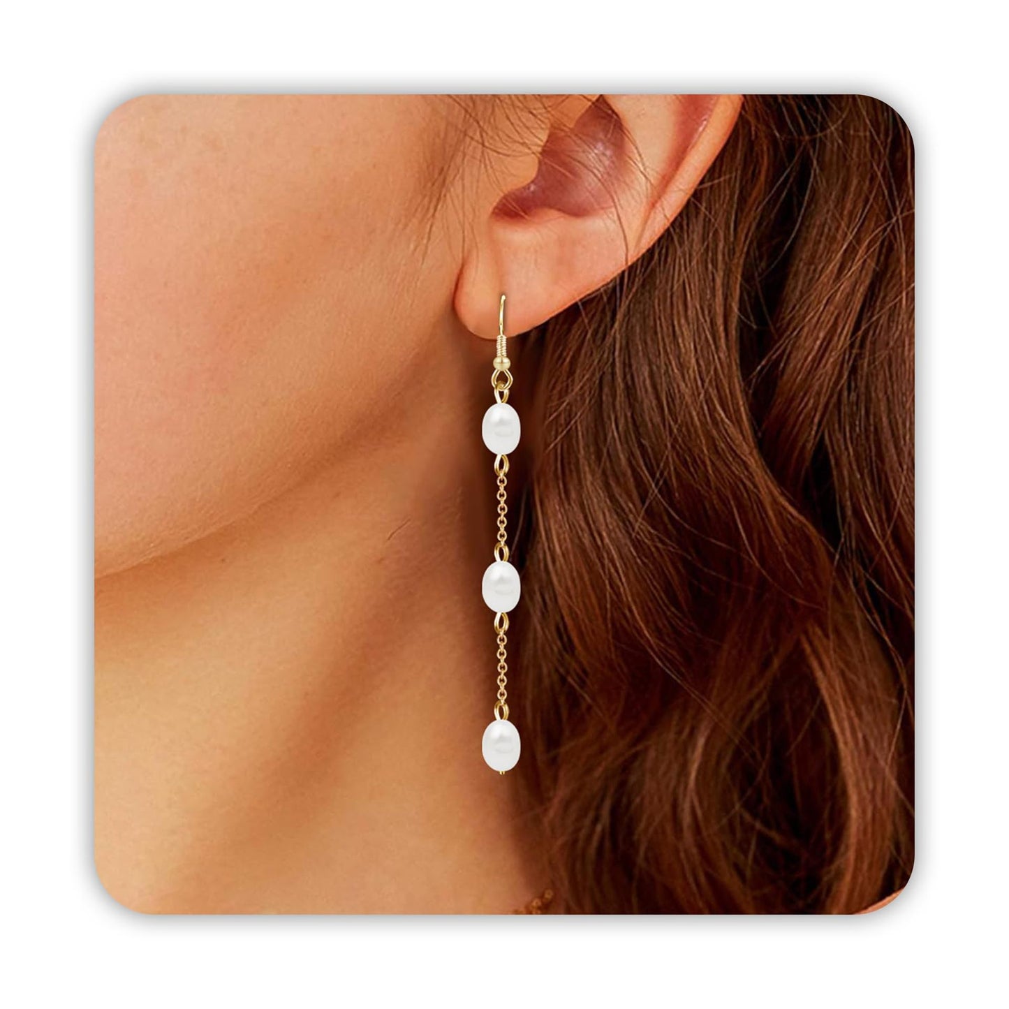 Women's Sier Needle Natural Pearl Long Real Gold Electroplated Freshwater Rings