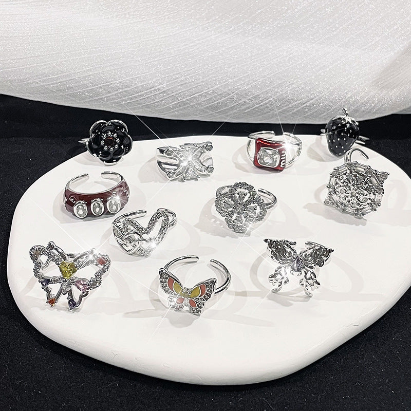 Luxury High-grade Butterfly Rose Twin Series Open Design Personality Rings