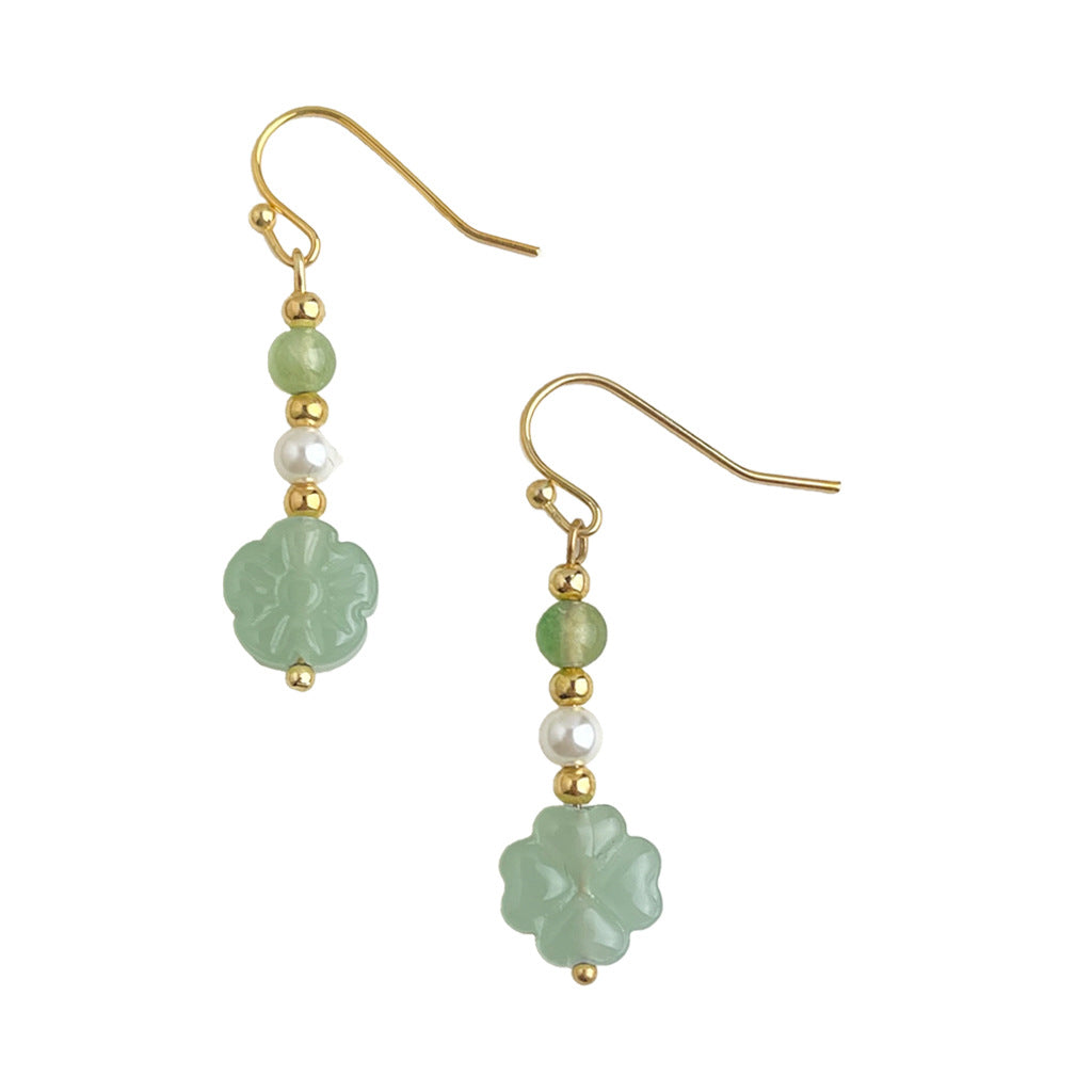 Women's National Style Handmade Chinese Natural Stone Stringed Pearls Earrings