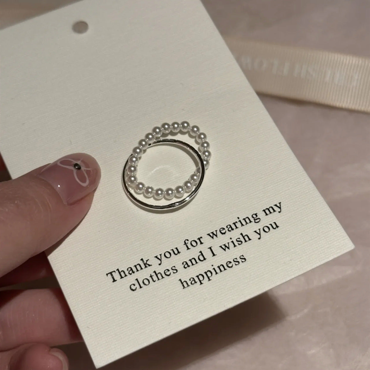 Women's Pearl Bow Elastic Cross Light Luxury Rings